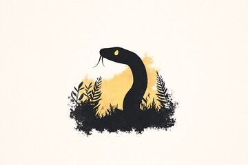 Naklejka premium Black snake rising through golden foliage