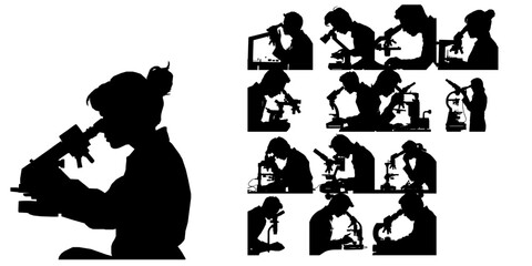 Obraz premium Scientist Looking Through A Microscope Silhouette