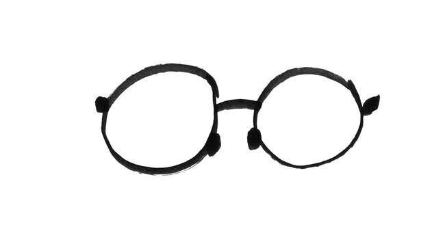 Round Glasses Doodle Eyewear Line Art Black and White

