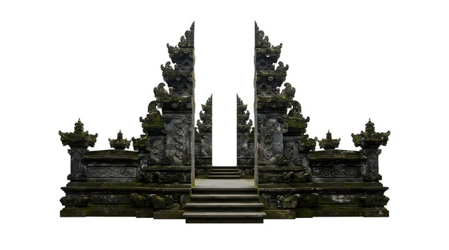 Ornate Balinese Candi Bentar Split Gateway with Intricate Stone Carvings of Indonesian Heritage