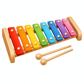 Colorful toy xylophone with wooden mallets isolated on a white background. Great for early childhood education material, music lesson posters, and kids toy catalogs.