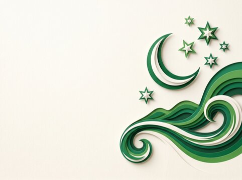 Elegant green and white floral swirls for Pakistan Independence Day celebration backgrounds