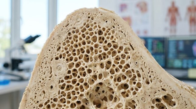 Detailed view of healthy trabecular bone tissue showing intricate porous structure