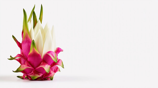 Fresh dragon fruit carved like a white lotus flower, isolated on transparent background. Concept for healthy eating, tropical fruit, and culinary decoration.