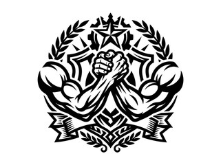 Naklejka na ściany i meble Arm Wrestling Logo Black and White Vector Art for Strength and Competition