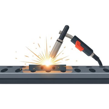 Industrial Welding Torch Creating Bright Sparks on Metal Fabrication Workpiece