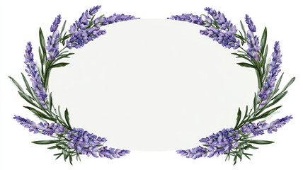 Fototapeta premium Lavender Floral Wedding Invitation Frame with Blank Oval Center