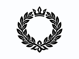 Fototapeta premium Royal Laurel Wreath Crown Vector Icon - Black and White Heraldry Emblem for Award, Success, and Achievement
