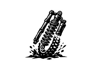 Naklejka premium Black and White Vector Art of Motorcycle Shock Absorber and Wheel Crashing