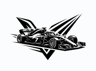 Fototapeta premium Black and White Formula 1 Racing Car with Abstract Wings Vector Art