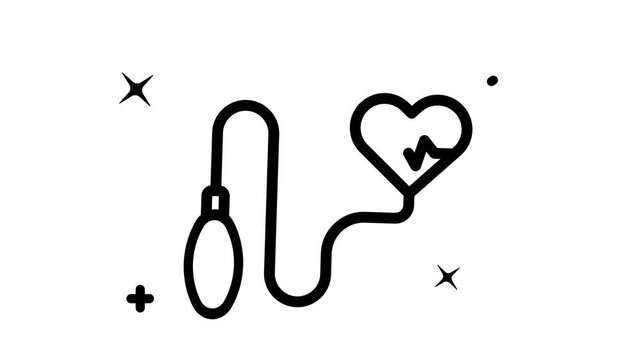 A Simple sphygmomanometer black line art icon animation for medical illustrations. Suitable for healthcare articles, presentations, and educational materials on blood pressure monitoring.