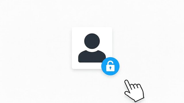 animated cursor clicking on a user profile icon with a security padlock to unlock access control