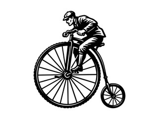 Fototapeta premium Vintage Penny Farthing Bicycle Rider Black and White Line Art Icon