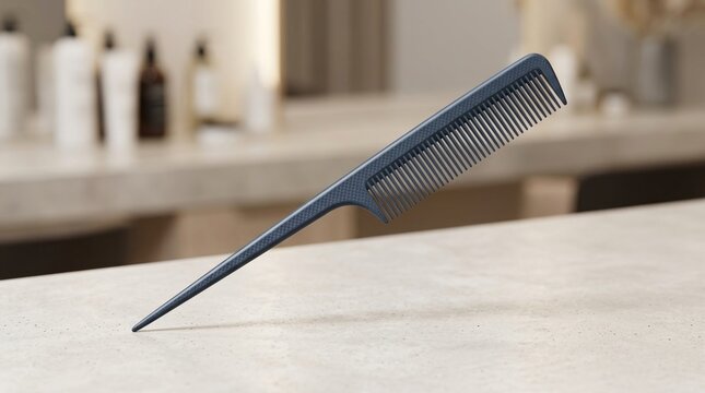 black comb, hair comb, fine tooth comb, black hair comb, styling comb, grooming tool, comb on table, hair care tool, beauty accessory, salon comb, barber tool