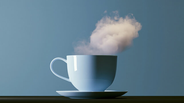 Light blue coffee cup with steaming cloud on transparent background. A stylish light blue coffee cup with a surreal cloud of steam rising above, capturing a whimsical vibe for creative projects.
