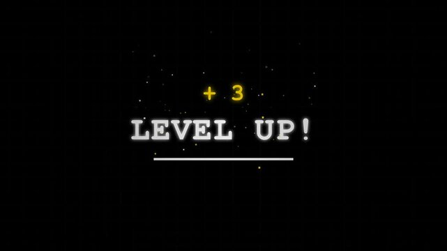 Yellow LEVEL UP text with stars on black background, representing video game achievement, progress milestone, and gaming reward motion graphic.