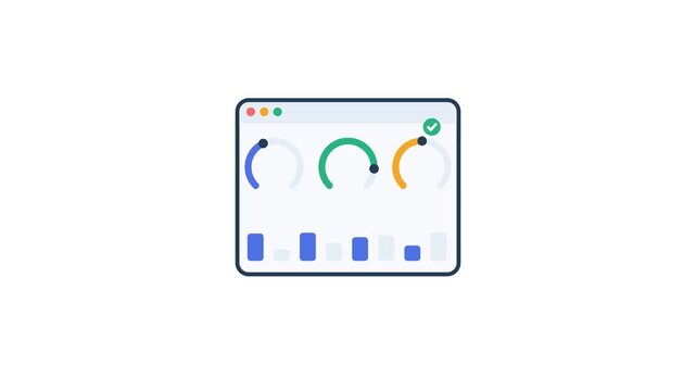 Three monitoring gauges animate while a small alert dot appears and resolves.