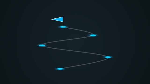 Teal navigation route line with map pin on dark background, representing GPS tracking, delivery route, travel path, and location navigation motion graphic.