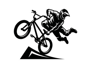 Fototapeta premium BMX Rider Performing Trick Black and White Silhouette Vector Art