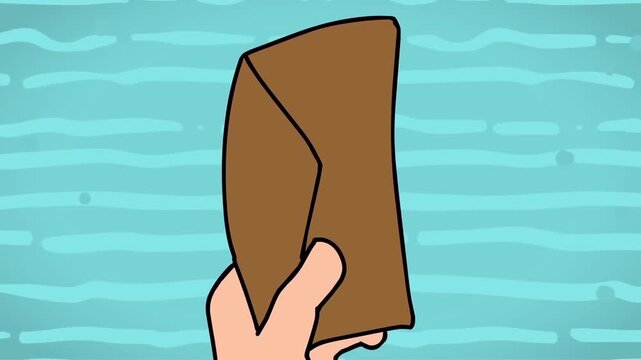 2D animation close up of a hand holding a brown paper envelope mail letter delivery contact concept