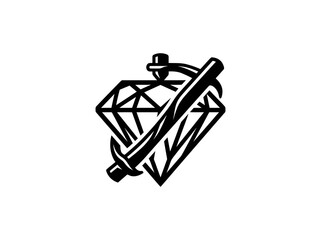Obraz premium Black and White Diamond with Pickaxe Icon