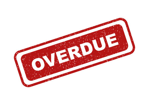 Red rubber stamp with the word overdue in a grunge textured style
