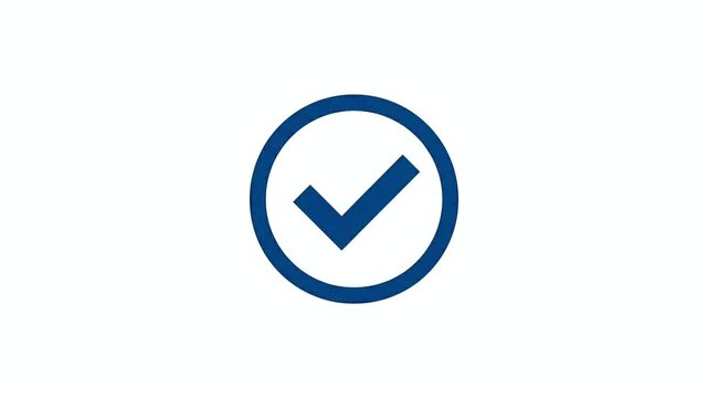 a clean blue animated icon sequence representing a successful download process and a confirmed checkmark completion