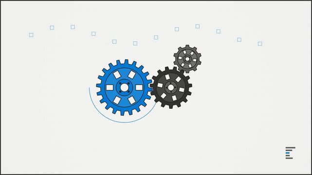 Two interlocking rotating gears with a document icon