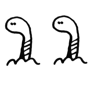 Worm Doodle Emerging from Ground Black and White &ndash; Hand Drawn Earthworm Sketch, Cute Worm Cartoon Line Art

