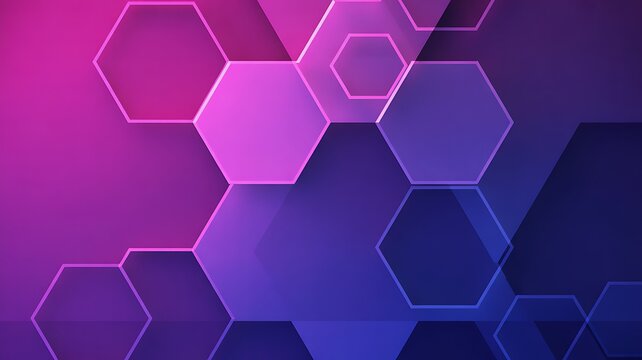 Dynamic honeycomb pattern features glowing outlines and solid shapes against a smooth pink to blue gradient