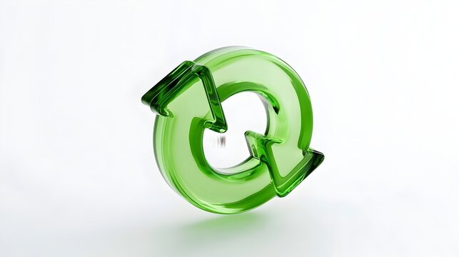 Two arrows icon - update symbol. 3d green glass update refresh icon - 3d rendering Stock Illustration