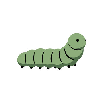 Green caterpillar cartoon character isolated on plain background
