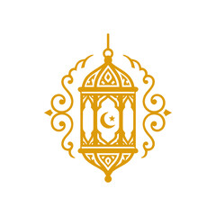 Golden islamic lantern with crescent moon and star design vector © Sufia