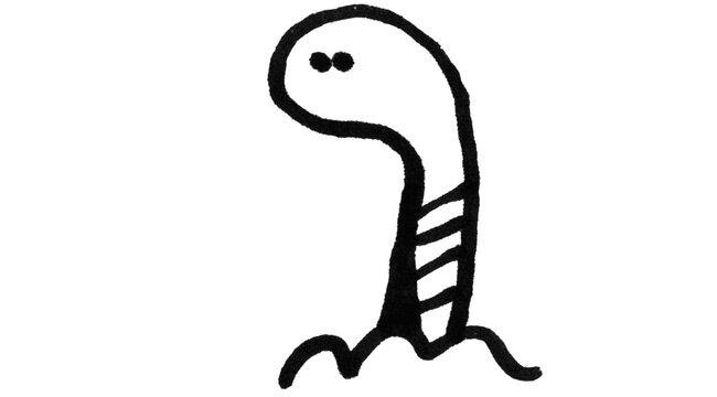 Hand Drawn Worm Creature Doodle Sketch Vector - Minimal Black Line Art Cute Worm Coming Out of Ground Illustration

