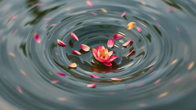 Flower petals swirling in a vortex of water with motion blur.