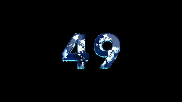 Freezing Number 49 Animation With Alpha Channel. Frost Number With Ice Spikes Animation. Frozen Typography. Icy Number. Winter Freeze Number Animation. Transparent Background