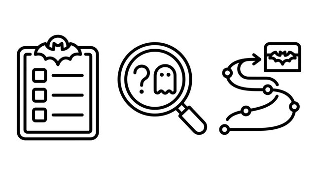 Halloween planning icons set including checklist search and route map with halloween planning checklist tracking investigation itinerary management organization minimalist seasonal schedule
