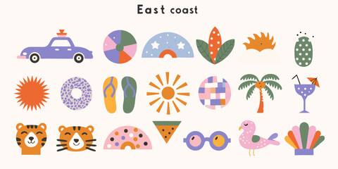 Fototapeta premium Summer themed Vector Illustrations With Coastal And Tropical Elements