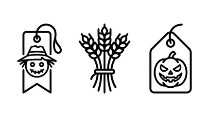Fototapeta premium Autumn harvest and halloween celebration symbols with halloween scarecrow jackolantern illustration collection minimalist agriculture celebration traditional vegetable seasonal festivity