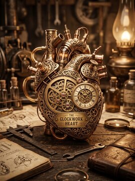 detailed Macro photo of mechanical heart with gears 2k showing abstract micro structural details and textures with professional studio lighting