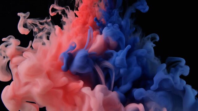 Coral and indigo ink blooming into marbled patterns
