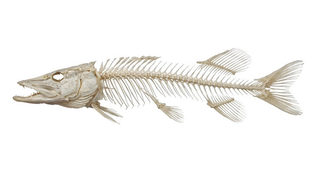 Detailed fish skeleton anatomy isolated on white background with skeleton