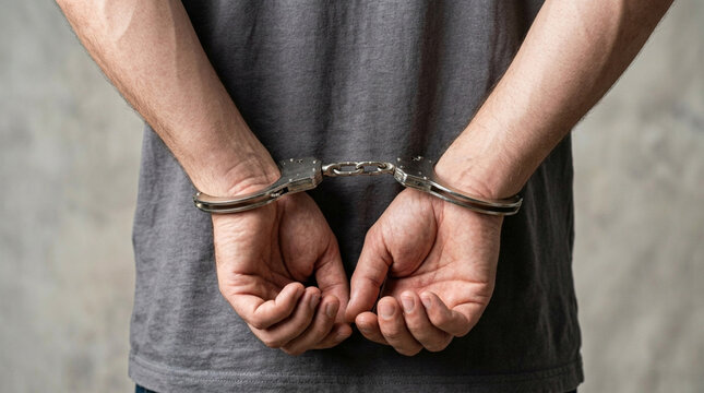Man in handcuffs, crime arrest, justice, freedom restriction