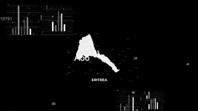Eritrea map animation showcasing economy, infrastructure, technology, population, energy, trade, and national development data for presentations, films, documentaries, and motion graphics.