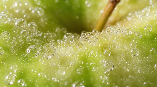 Super realistic macro texture of crisp green apple flesh with tiny juice filled cells sparkling in natural light, fresh harvest concept, premium food