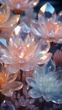 Iridescent Crystal Lotus Flowers 4K Generative AI