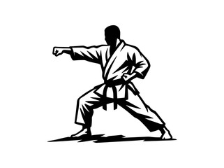 Fototapeta premium Karateka Martial Artist Punch Stance Stylized Woodcut Black and White Graphic Vector