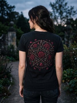 detailed Macro photo of pentagram rose back print 2k showing abstract micro structural details and textures with professional studio lighting