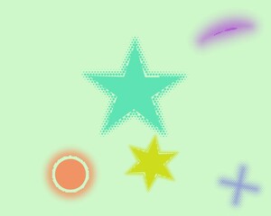 Abstract dotted stars and shapes on a light green background playful vector illustration