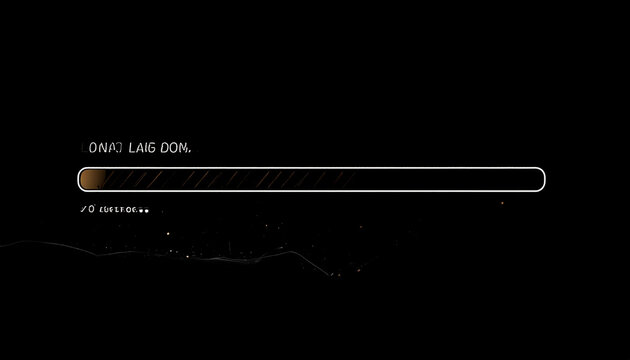 Futuristic loading bar with digital interface elements and abstract particles on a dark background representing progress and technology